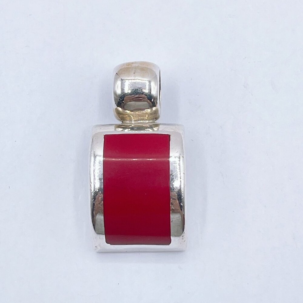 Sterling Silver & Red Enamel Pendant Mexico 925